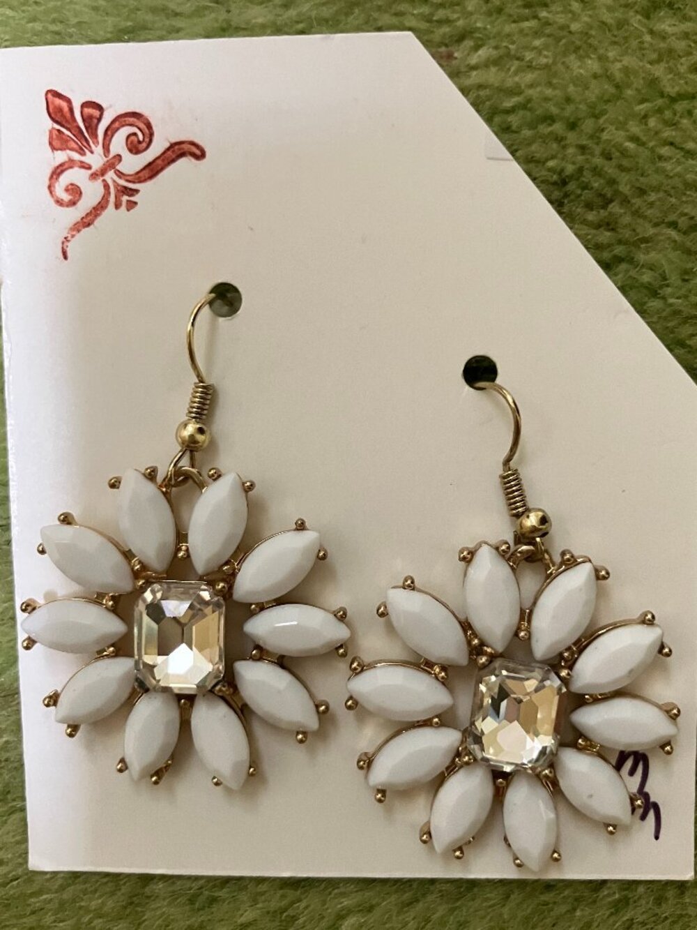 Handcrafted Flower Earring, Pierced, White